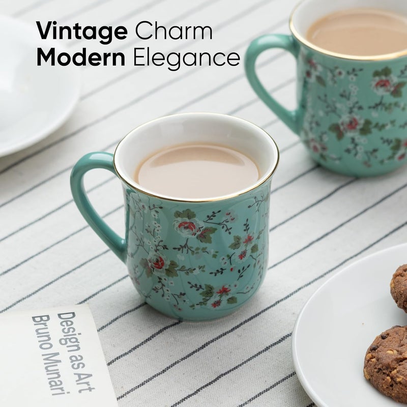 Shay طقم أكواب شاي سيراميك من 6 قطع مزخرفة بالنعناع سعة 180 مل طقم أكواب شاي لامع من السيراميك - Image 5