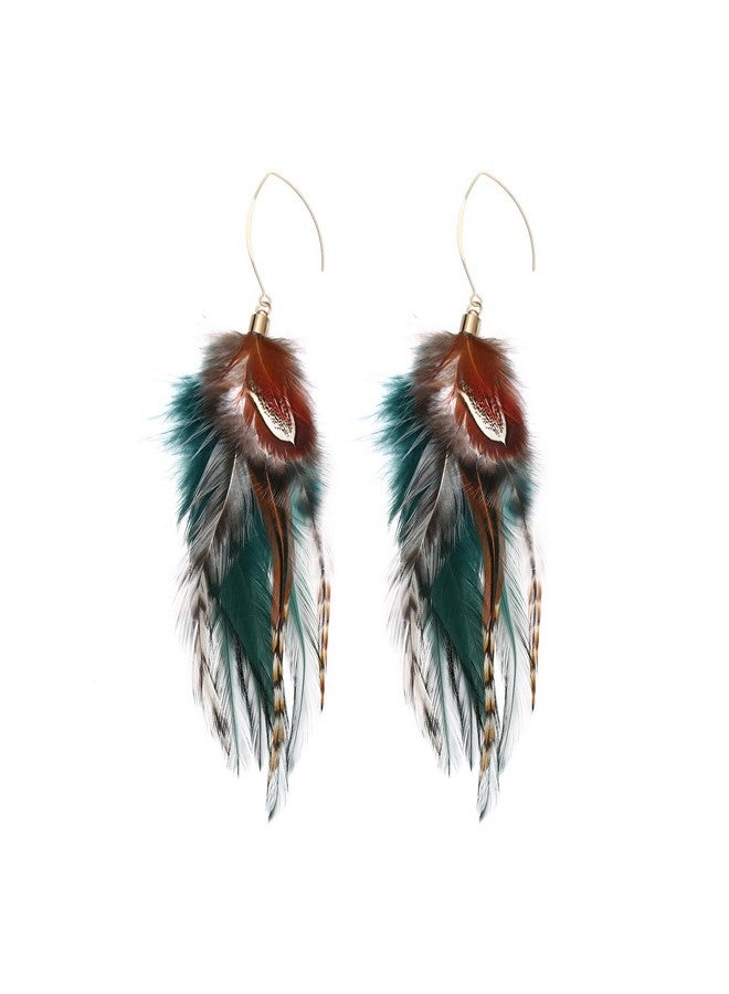 LUREME Bohemian Style Multicolor Pheasant Feathers Dangle Earrings Large Feather Drop Earrings(Er006405-1) - Image 1