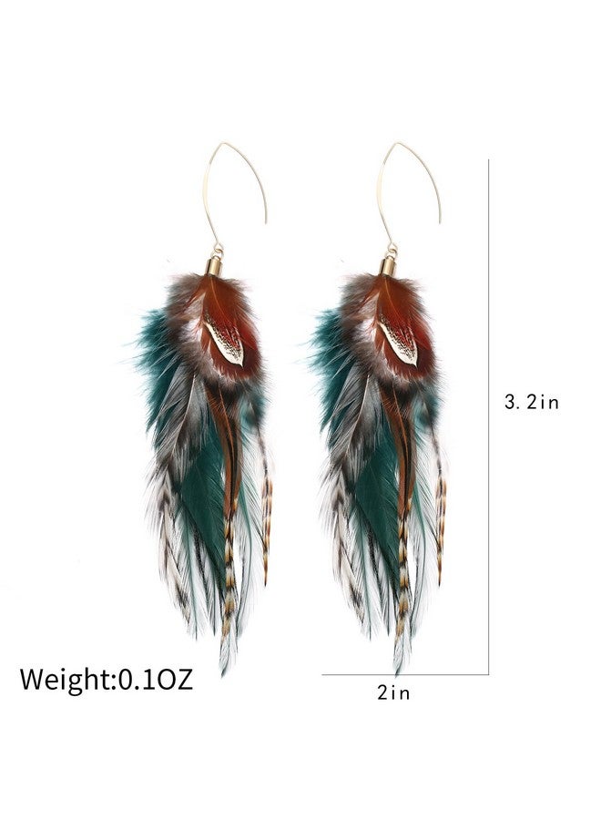 LUREME Bohemian Style Multicolor Pheasant Feathers Dangle Earrings Large Feather Drop Earrings(Er006405-1) - Image 2
