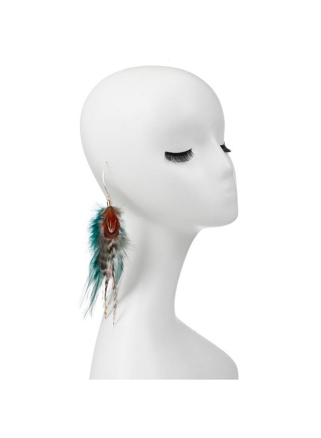 LUREME Bohemian Style Multicolor Pheasant Feathers Dangle Earrings Large Feather Drop Earrings(Er006405-1) - Image 3