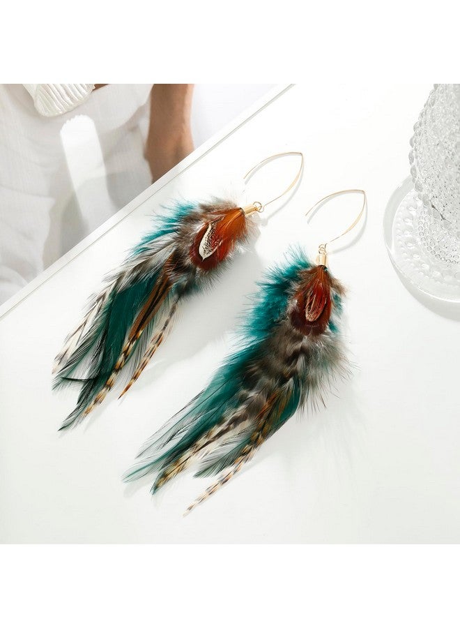 LUREME Bohemian Style Multicolor Pheasant Feathers Dangle Earrings Large Feather Drop Earrings(Er006405-1) - Image 4