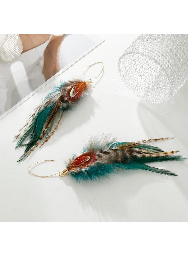 LUREME Bohemian Style Multicolor Pheasant Feathers Dangle Earrings Large Feather Drop Earrings(Er006405-1) - Image 5