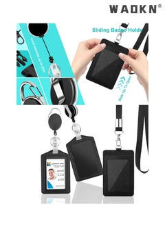 WAOKN 4-Piece ID Card Holder with Lanyard and Retractable Badge Reel Clip, Unisex PU Leather ID Badge Holder Easy to Pull Buckle Telescopic Card Holder with Clear ID Window & Credit Card Slots Black  - Image 5