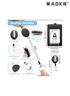 WAOKN 4-Piece ID Card Holder with Lanyard and Retractable Badge Reel Clip, Unisex PU Leather ID Badge Holder Easy to Pull Buckle Telescopic Card Holder with Clear ID Window & Credit Card Slots Black  - Image 2
