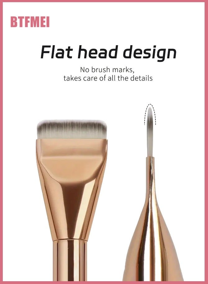 بتفمي مجموعة فرش فاونديشن 2 قطعة – فرشاة مسطحة الرأس وفرشاة بزاوية، شعيرات ناعمة وكثيفة لمستحضرات الكريـم والبودرة والسوائل، أداة احترافية لتحديد ملامح الوجه للنساء والمبتدئين – فرشاة مكياج للسفر وملحقات تجميل - Image 2