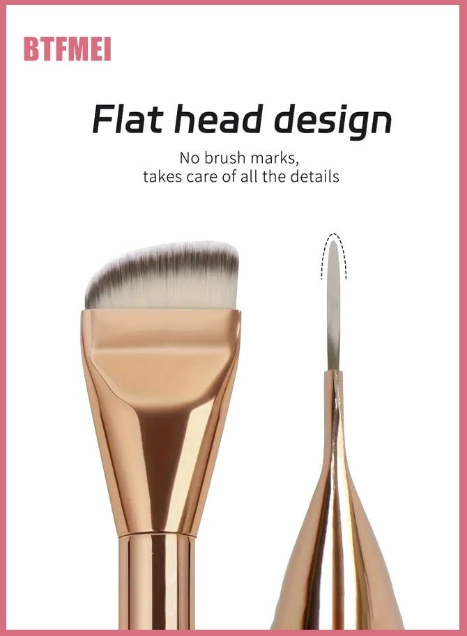 بتفمي مجموعة فرش فاونديشن 2 قطعة – فرشاة مسطحة الرأس وفرشاة بزاوية، شعيرات ناعمة وكثيفة لمستحضرات الكريـم والبودرة والسوائل، أداة احترافية لتحديد ملامح الوجه للنساء والمبتدئين – فرشاة مكياج للسفر وملحقات تجميل - Image 3
