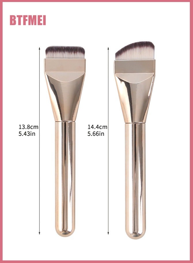 بتفمي مجموعة فرش فاونديشن 2 قطعة – فرشاة مسطحة الرأس وفرشاة بزاوية، شعيرات ناعمة وكثيفة لمستحضرات الكريـم والبودرة والسوائل، أداة احترافية لتحديد ملامح الوجه للنساء والمبتدئين – فرشاة مكياج للسفر وملحقات تجميل - Image 5