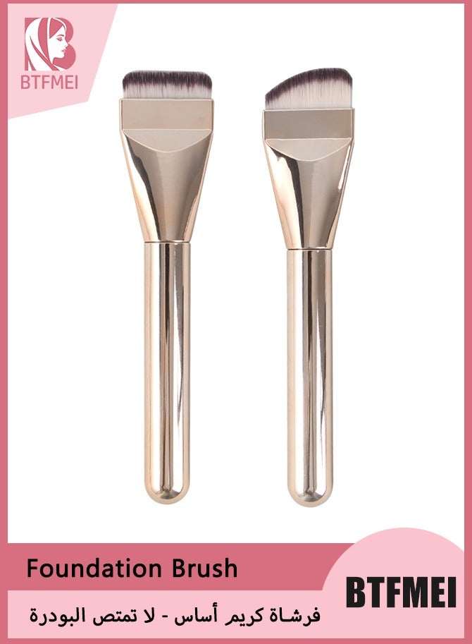 بتفمي مجموعة فرش فاونديشن 2 قطعة – فرشاة مسطحة الرأس وفرشاة بزاوية، شعيرات ناعمة وكثيفة لمستحضرات الكريـم والبودرة والسوائل، أداة احترافية لتحديد ملامح الوجه للنساء والمبتدئين – فرشاة مكياج للسفر وملحقات تجميل - Image 1