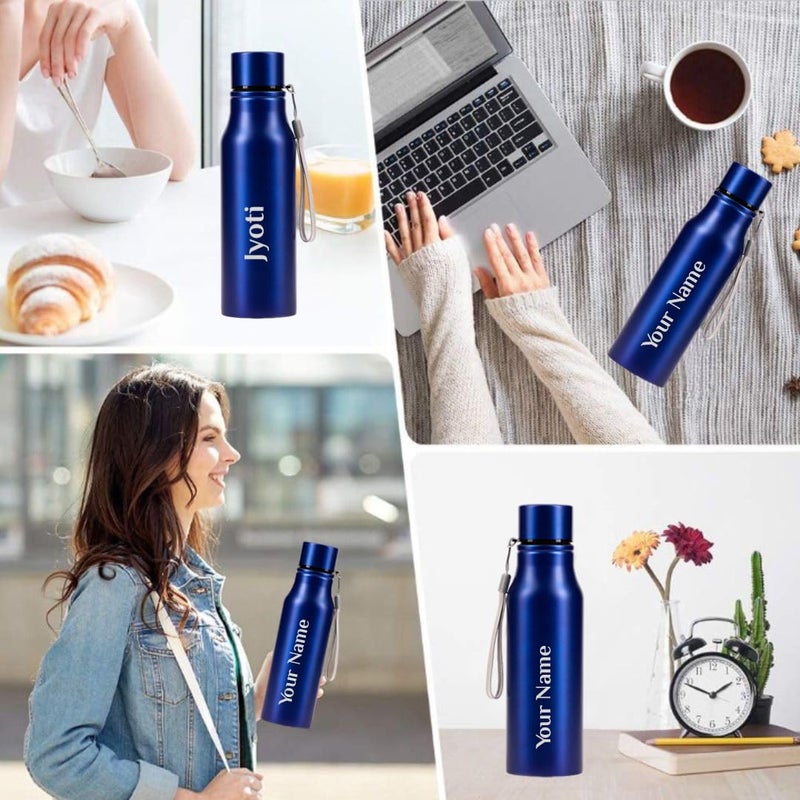 Giftana زجاجة هدايا مخصصة باسم محفور زجاجة فولاذية ذات جدار واحد 750 مل زجاجة ماء مخصصة هدية عيد ميلاد للرجال والنساء هدايا الشركات المخصصة للموظفين زرقاء - Image 4