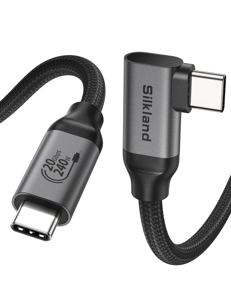 Silkland USB C 3.2 Gen 2x2 Cable Right Angle 3.3FT, 20Gbps 90 Degree High Speed Data Transfer, 5K/4K 60Hz Type C Monitor Cable, 240W PD, Compatible for SSD, Hub, Dock, eGPU - Image 1