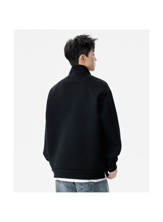 Izexx European And American Trendy Stand Collar Hoodie Men Autumn Simple Solid Color Two-in-one Base Shirt Zwy05 Graphite Black 3XL - Image 2