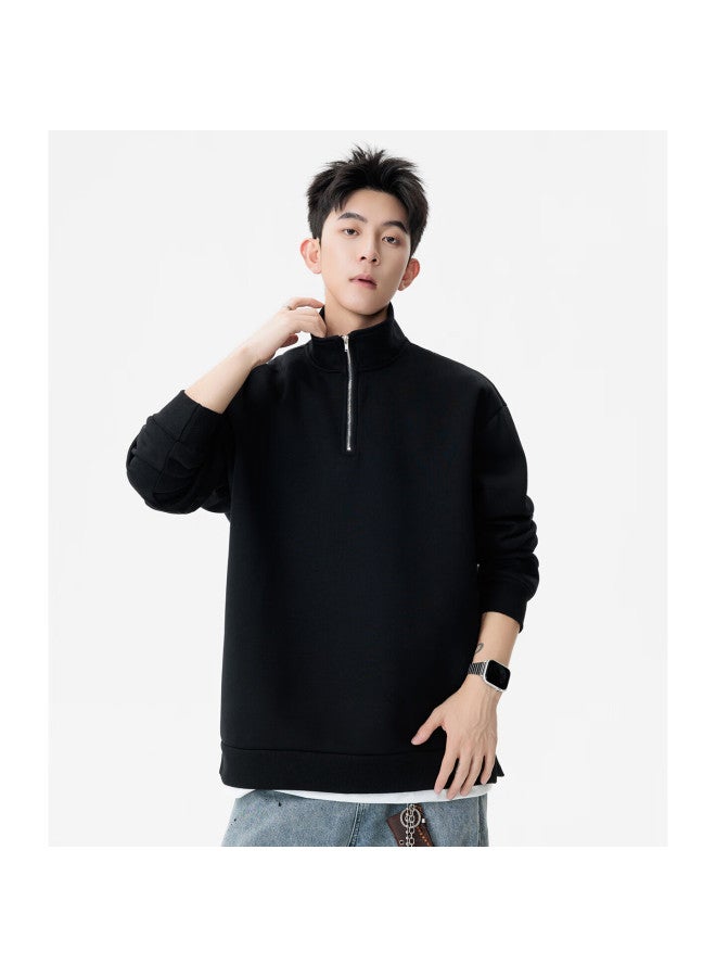 Izexx European And American Trendy Stand Collar Hoodie Men Autumn Simple Solid Color Two-in-one Base Shirt Zwy05 Graphite Black 3XL - Image 5
