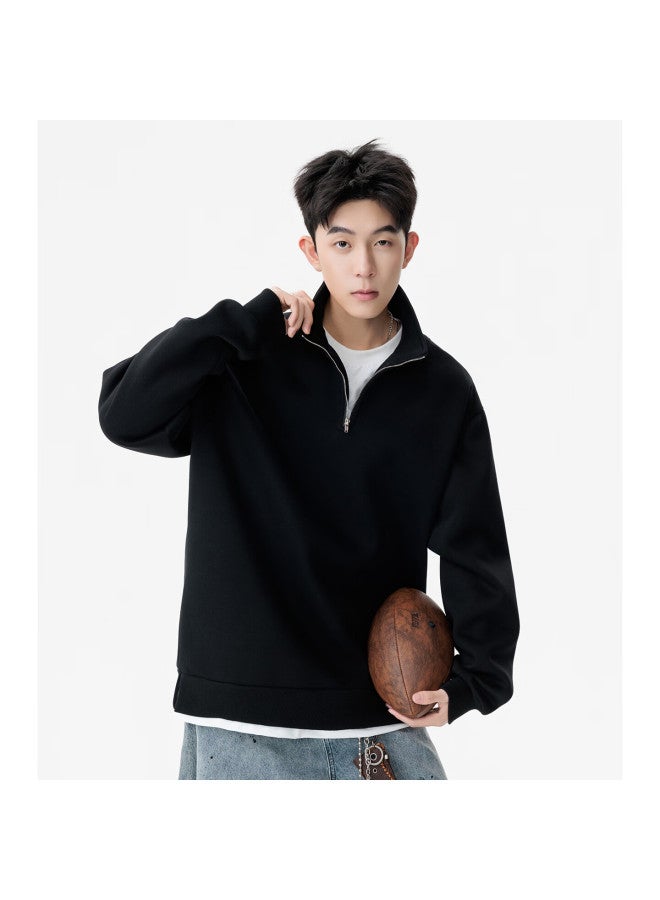 Izexx European And American Trendy Stand Collar Hoodie Men Autumn Simple Solid Color Two-in-one Base Shirt Zwy05 Graphite Black 3XL - Image 3