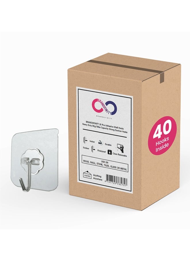 Pack of 40 Heavy Duty Self Adhesive Clear Wall Hooks - No Drill Transparent Hooks Perfect For Hanging Bags, Utensils, Mirror, Jackets, Large Clock Holds Upto 8kg - pzsku/Z2ACF5A1EDA5F7AA2AF36Z/45/_/1713434518/1b032612-9d89-413c-9769-76e281a79be4