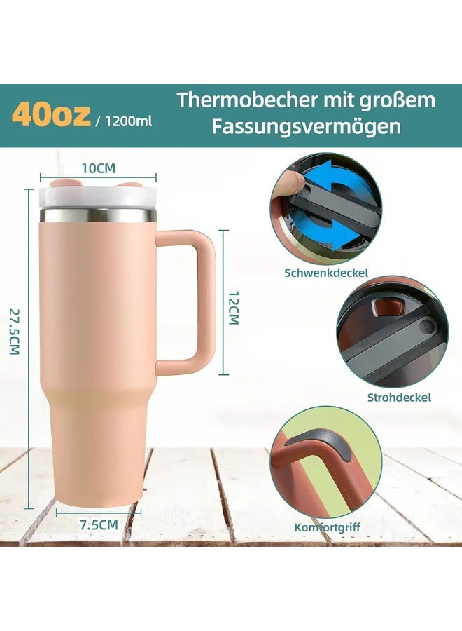 كوب ستانلي كوينشر H2.0 فلوستات أصلي مختوم ومعزول بالفراغ من الفولاذ المقاوم للصدأ مع غطاء وقش للمياه والشاي المثلج والقهوة والعصائر، 12 ساعة بارد، 6 ساعات ساخن، 1.18 لتر