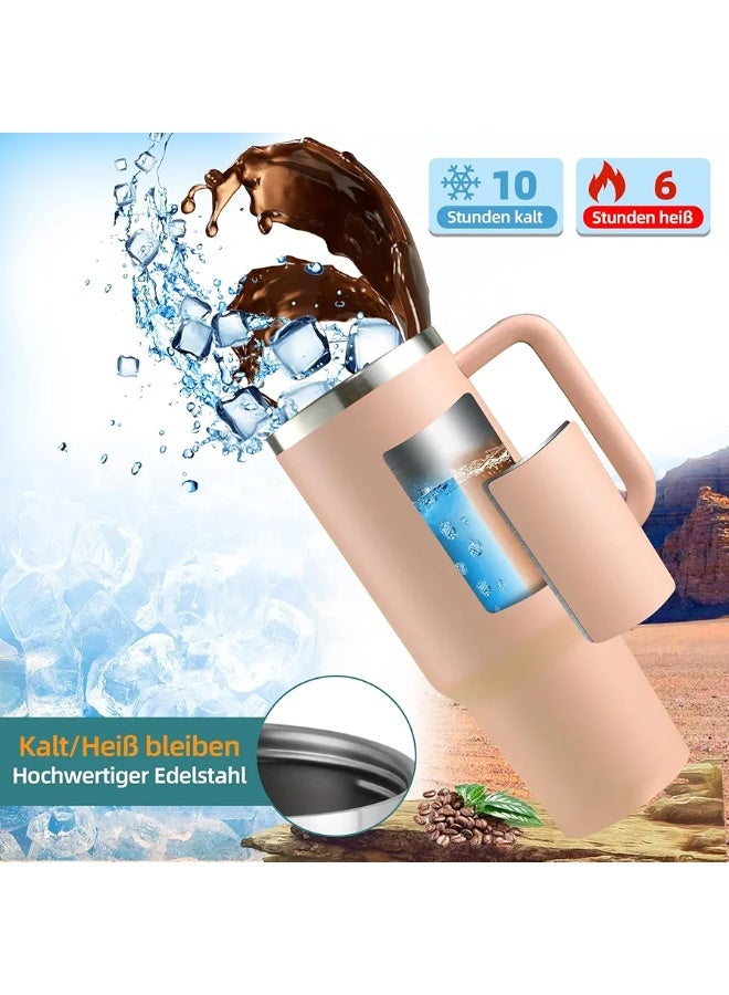 كوب ستانلي كوينشر H2.0 فلوستات أصلي مختوم ومعزول بالفراغ من الفولاذ المقاوم للصدأ مع غطاء وقش للمياه والشاي المثلج والقهوة والعصائر، 12 ساعة بارد، 6 ساعات ساخن، 1.18 لتر