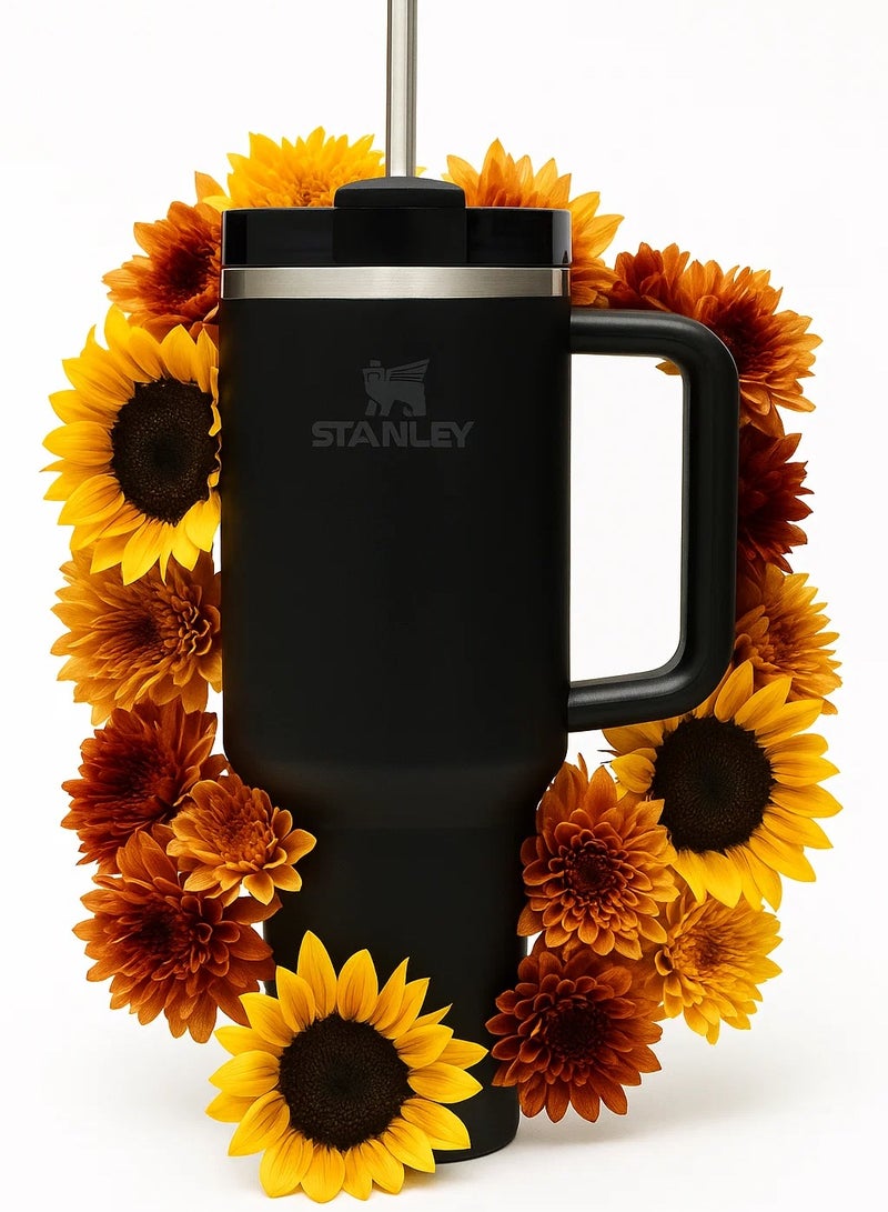 كوب ستانلي كوينشر H2.0 فلوستات أصلي مختوم ومعزول بالفراغ من الفولاذ المقاوم للصدأ مع غطاء وقش للمياه والشاي المثلج والقهوة والعصائر، 12 ساعة بارد، 6 ساعات ساخن، 1.18 لتر