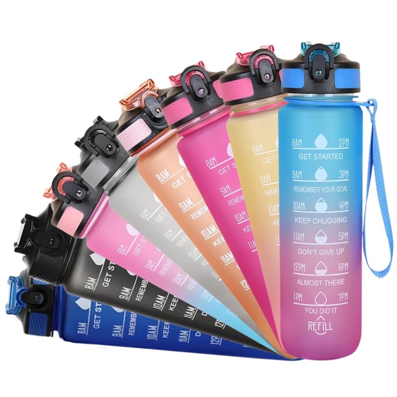 SHANIX IMPEX Silicone Time Marked Motivational Water Bottle Tracker And Reminder Sports Bottle Unbreakable Leakproof Bpa Free For Gym Office Traveling 1 LitersMulticolor - Image 2