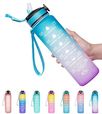 SHANIX IMPEX Silicone Time Marked Motivational Water Bottle Tracker And Reminder Sports Bottle Unbreakable Leakproof Bpa Free For Gym Office Traveling 1 LitersMulticolor - Image 1