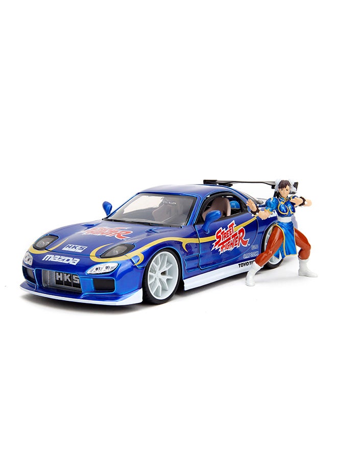 Jada Toys Street Fighter 1993 Mazda RX-7 1:24 Die-Cast Model Car with Chun-Li Figure, Opening Doors, Hood & Trunk, Collectible Vehicle for Kids & Fans - Image 3