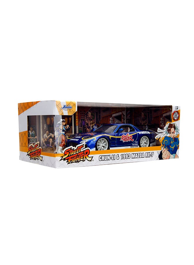 Jada Toys Street Fighter 1993 Mazda RX-7 1:24 Die-Cast Model Car with Chun-Li Figure, Opening Doors, Hood & Trunk, Collectible Vehicle for Kids & Fans - Image 2