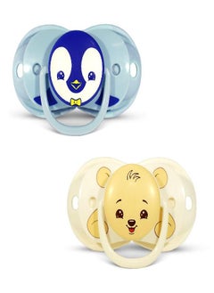 RaZbaby Keep-it-Kleen Baby Pacifier 2 Pack, 0-36M (Infant-3 yrs), Closes Automatically When Dropped, Silicone Orthodontic Nipple Stays Clean, Built-in Shield/Case, Easy to Clean - Bear/Penguin