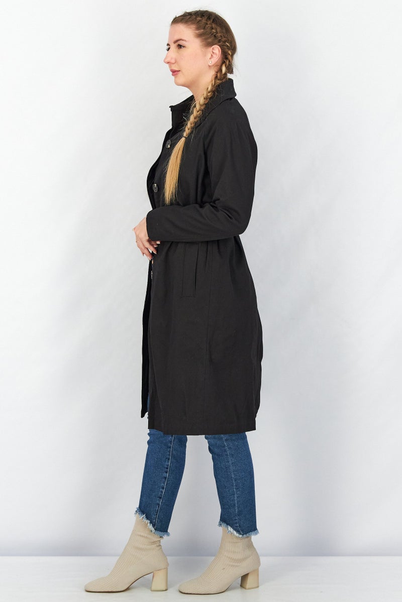 TWINSET معطف ترنش طويل بأكمام طويلة للنساء، أسود - Image 2
