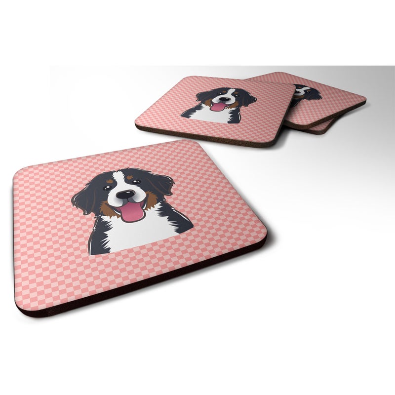 Caroline's Treasures ""Caroline's Treasures BB1237FC Checkerboard Pink Bernese Mountain Dog Foam Coaster (Set of 4)  3.5"""" H x 3.5"""" W  Multicolor"" 