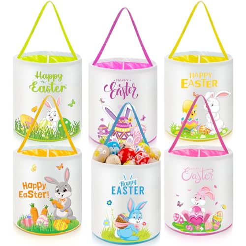 Capoda 6 Pcs Easter Bunny Basket Bags Canvas Rabbit Easter Buckets Eggs Hunt Candy Gift Bags for Party DecorLovely - Image 1
