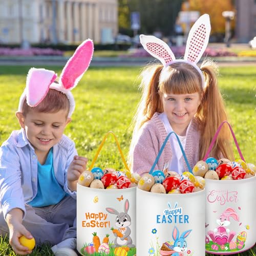 Capoda 6 Pcs Easter Bunny Basket Bags Canvas Rabbit Easter Buckets Eggs Hunt Candy Gift Bags for Party DecorLovely - Image 3