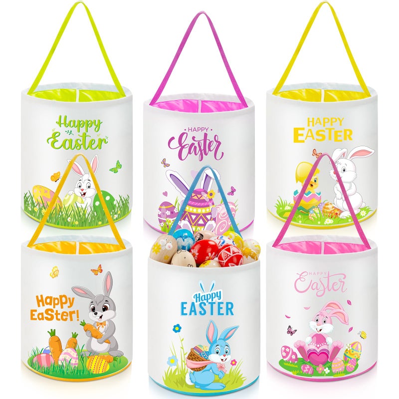 Capoda 6 Pcs Easter Bunny Basket Bags Canvas Rabbit Easter Buckets Eggs Hunt Candy Gift Bags for Party DecorLovely - Image 2