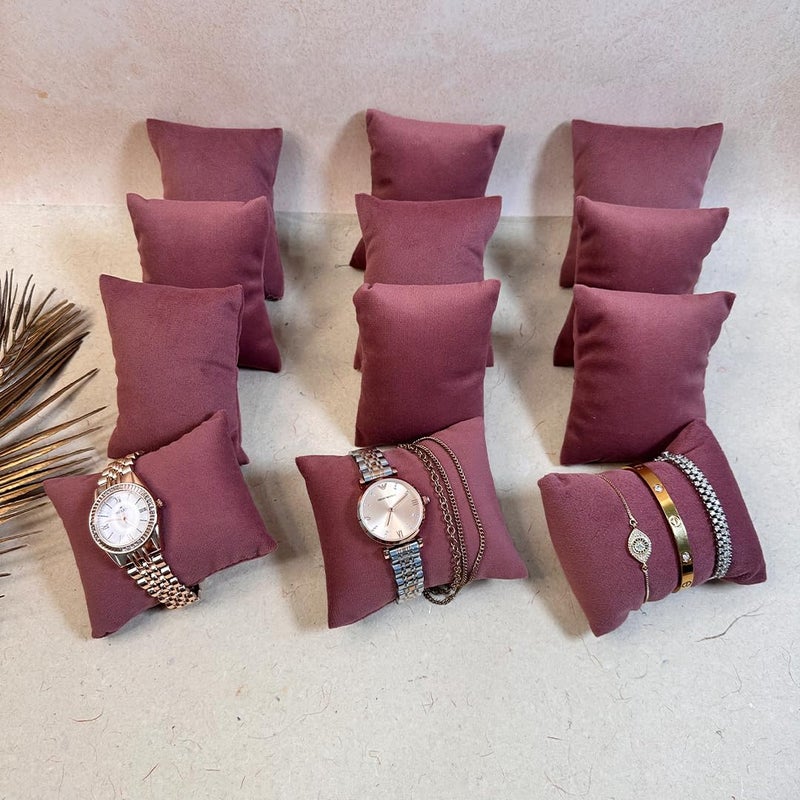 La Trove Velvet Bracelet and Watch Pillow Set, Jewelry Cushion Organizer for Bracelets, Watches, and Accessories - Velvet Storage Holder for Home and Display - Pack Of 12, Dark Pink - Image 1