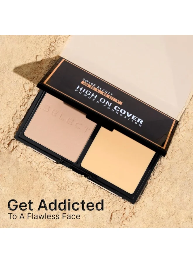 Swiss Beauty SWISS BEAUTY Matte All Select High On Cover Powder Foundation With Sponge | Waterproof & Oil Controlling | 16-Hour Wear | Shade 04 Nautral Buff, 5.5G