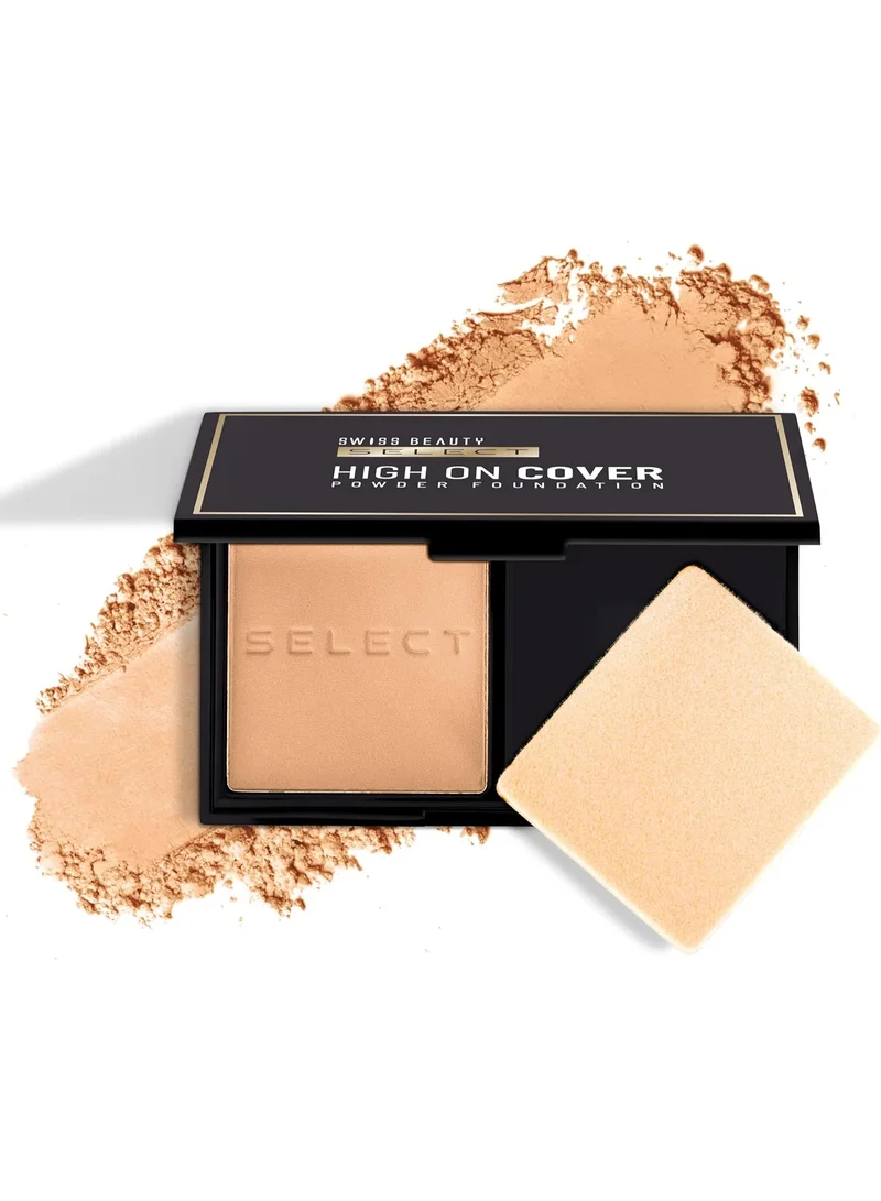 Swiss Beauty SWISS BEAUTY Matte All Select High On Cover Powder Foundation With Sponge | Waterproof & Oil Controlling | 16-Hour Wear | Shade 04 Nautral Buff, 5.5G