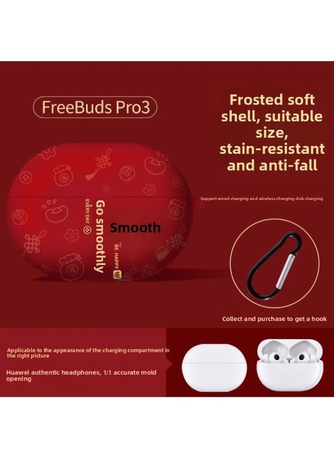 For HuaweiHeadset Protective Case Freeclip Case Freebudspro4 Bluetooth Freebuds6i5i Wireless-Color:[water Sticker] Red Everything Goes Smoothly + Hook-Model:For HuaweiFreebuds Pro4 (2024 Model)