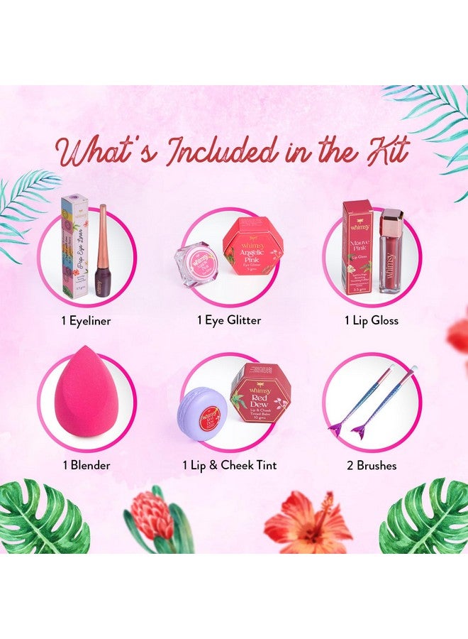 Whimsy 7-Piece Organic Makeup Kit for Girls & Teens|Real & Skin-Friendly Beauty Set|Non-Toxic Toy Makeup with Eye Glitter,Lip Cheek Tint,Lip Gloss & Mermaid Accessories| Gift for Kids 4-16 years - Image 4