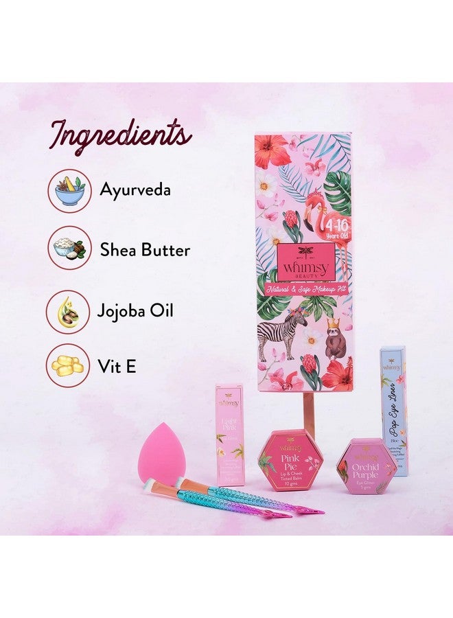 Whimsy 7-Piece Organic Makeup Kit for Girls & Teens|Real & Skin-Friendly Beauty Set|Non-Toxic Toy Makeup with Eye Glitter,Lip Cheek Tint,Lip Gloss & Mermaid Accessories| Gift for Kids 4-16 years - Image 2