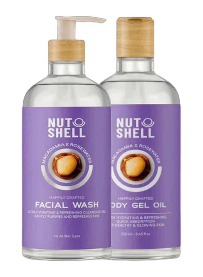 NUTSHELL Macadamia & Rosewater Body Gel Oil - 250 ml + Facial Wash - 250 ml - Image 1