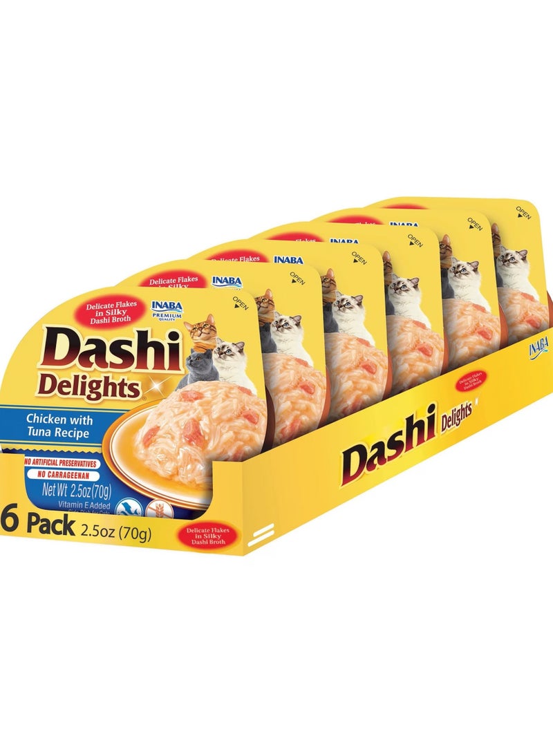 INABA Cat Wet Food Chicken And Tuna In Dashi Broth Flavor For All Life Stages - 6x70g -  Artificial Preservatives Free Cat Food - Image 1