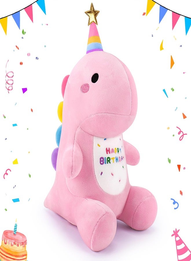 Auspicious beginning Pink Happy Birthday Dinosaur Stuffed Animal,11.8'' Kawaii Soft Dino Plush Toys,Dinosaur Plushir Birthday Gift for Her Girls Boys Girlfriend,Sweet Romantic Anniversary - Image 1