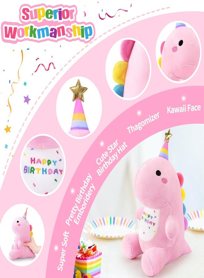 Auspicious beginning Pink Happy Birthday Dinosaur Stuffed Animal,11.8'' Kawaii Soft Dino Plush Toys,Dinosaur Plushir Birthday Gift for Her Girls Boys Girlfriend,Sweet Romantic Anniversary - Image 3
