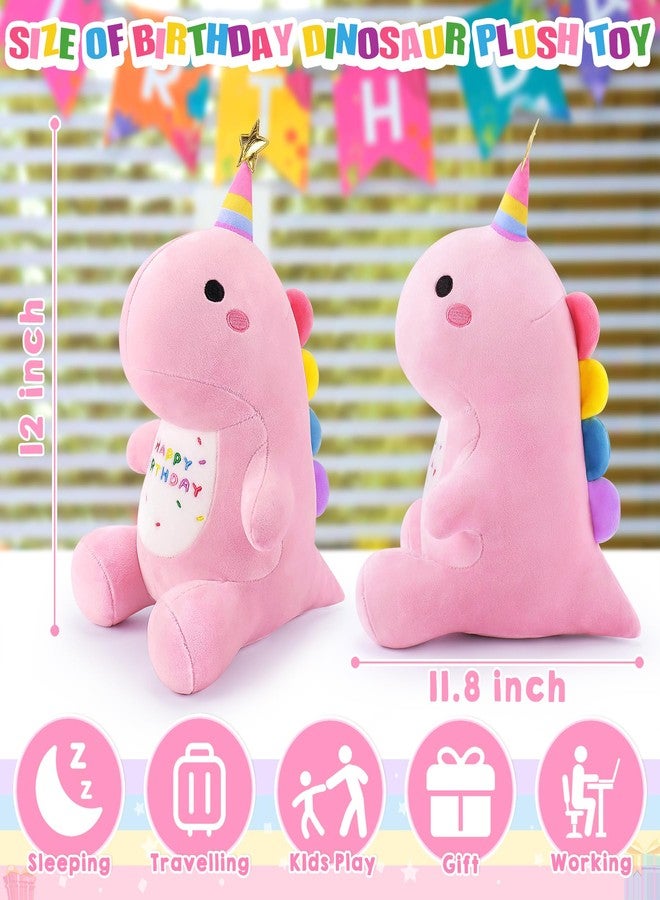 Auspicious beginning Pink Happy Birthday Dinosaur Stuffed Animal,11.8'' Kawaii Soft Dino Plush Toys,Dinosaur Plushir Birthday Gift for Her Girls Boys Girlfriend,Sweet Romantic Anniversary - Image 2