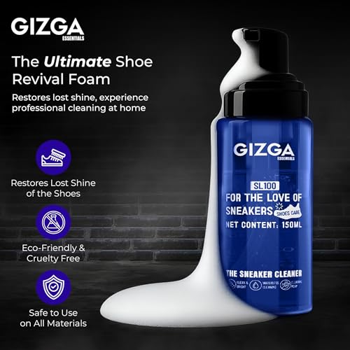 GIZGA Essentials Pro Shoe & Sneaker Cleaning Kit for White Shoes| Waterless Deep Clean Foam Cleaner (150ml) & Cleaning Brush| Removes Yellow Stains, Dirt | Safe for Leather, Canvas, Mesh, Rubber Shoes - Image 2