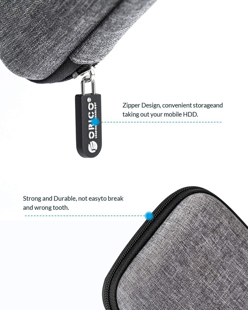Orico Hard Drive Case 2.5 inch External Drive Storage Carrying Bag Waterproof Shockproof with Inner Size 5.5x3.5x1.0inch for Organizing HDD and Electronic Accessories,Grey(PHD-25) - Image 4