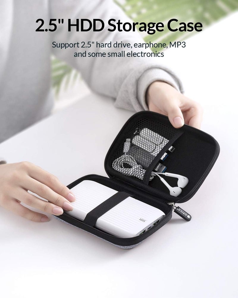 Orico Hard Drive Case 2.5 inch External Drive Storage Carrying Bag Waterproof Shockproof with Inner Size 5.5x3.5x1.0inch for Organizing HDD and Electronic Accessories,Grey(PHD-25) - Image 2