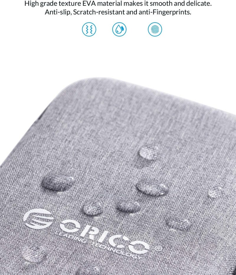 Orico Hard Drive Case 2.5 inch External Drive Storage Carrying Bag Waterproof Shockproof with Inner Size 5.5x3.5x1.0inch for Organizing HDD and Electronic Accessories,Grey(PHD-25) - Image 5
