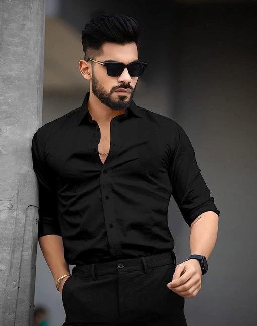 Tee Projekt Men's Solid Regular Fit Shirt (NEW-ST10-2XL_Black - Image 3