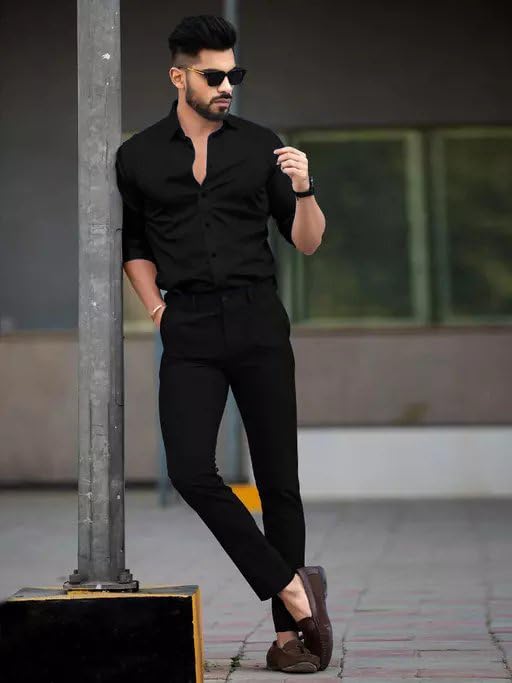 Tee Projekt Men's Solid Regular Fit Shirt (NEW-ST10-2XL_Black - Image 2