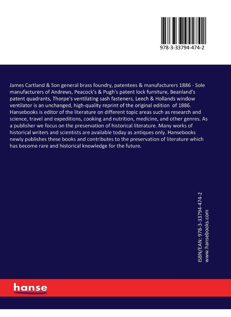 James Cartland & Son general brass foundry, patent: Sole manufacturers of Andrews, Peacock's & Pugh's  - Image 2