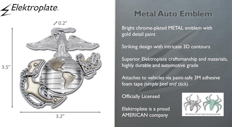 Elektroplate Premium U.S. Marines Eagle Globe Anchor Insignia Emblem - Chrome All Metal for Cars and Trucks - Image 3